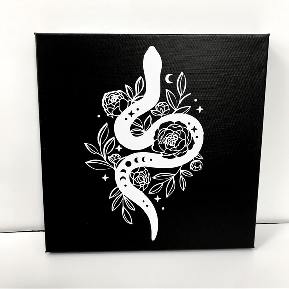 Handmade Gothic Snake & Roses Canvas - Picture 1 of 8